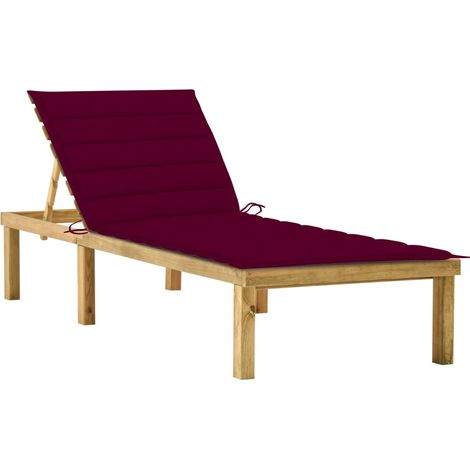 Chaise longue avec coussin bordeaux Bois de pin imprégné (1/5)