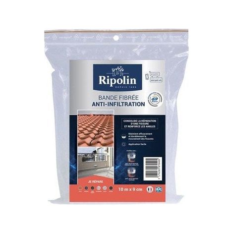 Ripolin – Bande d'étanchéité fibrée anti-infiltration 10m x 9cm – Pour surfaces verticales et horizontales – Technologie DIP étanch – Fabriqué en France (1/5)