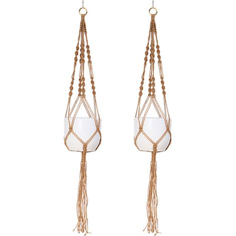 Panier Suspendu - Macramé en Jute - 80 cm - Pour Pot de Fleurs Intérieur Extérieur - Style Bohème - 2 Pièces