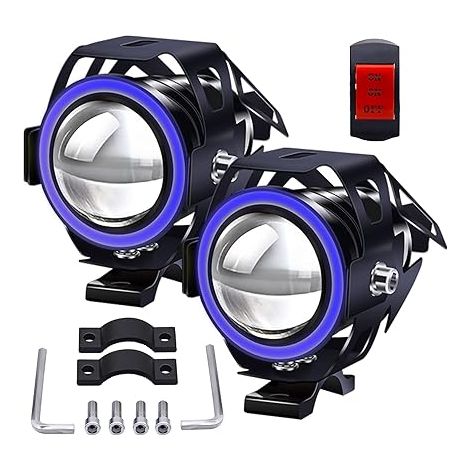 Phares Avant Moto 1 Mode Universel U7 Moto Feux Additionnels 12V 24V LED Phares Avant Motos Anti Brouillard Projecteur Spot LED Motos avec Interrupteur Bleu (1/5)