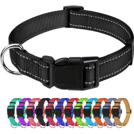 LAOA Hundehalsband, klassisches, verstellbares, reflektierendes Nylonhalsband, geeignet für mittelgroße Hunde, Schwarz, 2,5 cm breit (1/5)