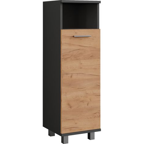 Meuble salle de bain Ilias, Anthracite/chêne doré, 30.2x190cm avec 2 portes, Vicco (1/5)