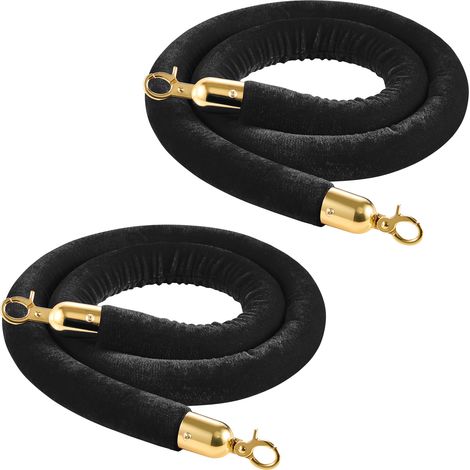 Mophorn Corda per Paletti Delimitazione da 1,5 m in Velluto Nero con Ganci Dorati, Set di 2, Cordoni per Barriere di Sicurezza Ideali per Eventi su Moquette, Cinema, Inaugurazioni, Hotel e Feste (1/5)