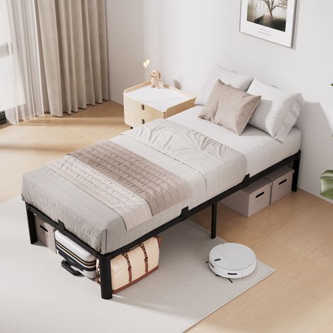 Auralum Max Cama individua Hierro Cama, Estructura de cama adulto metal 90 x 200 cm con somier de metal, Amplio Espacio de Almacenamiento, Negro