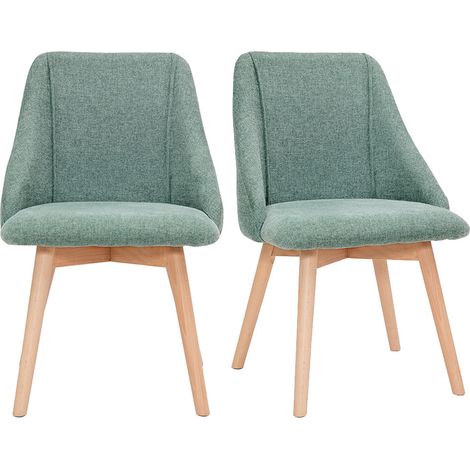Sedie in tessuto effetto velluto testurizzato verde e legno chiaro (set di 2) HIGGINS