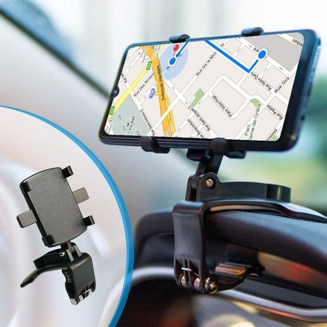 Soporte para teléfono móvil para salpicadero, soporte multifuncional para teléfono móvil para salpicadero y espejo retrovisor con rotación de 360 grados (1/5)