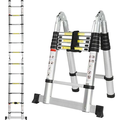 Échelle télescopique en aluminium 3,8m – Charge max 150 kg – 6 marches – Pliable et légère – Certifiée EN131 pour sécurité (1/5)