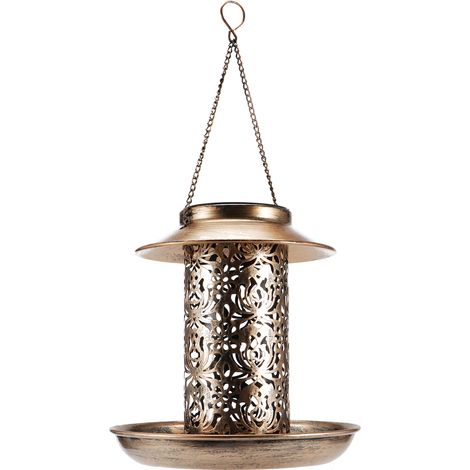 Lampe solaire suspendue blanc chaud, mangeoire solaire pour oiseaux, lampe de cour suspendue ajourée en fer forgé (1/5)