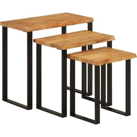 Lot de 3 tables d'appoint gigognes en bois d'acacia et acier DEC032692