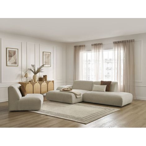 BOBOCHIC - Canapé d'angle fixe modulable SIRIUS tissu texturé avec 1 chauffeuse Angle gauche Beige (1/5)