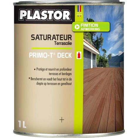 Plastor – Saturateur bois incolore 1 L – Protection terrasse et bardage – Rendement 8 m²/L – Huile naturelle glycéro pour bois extérieur