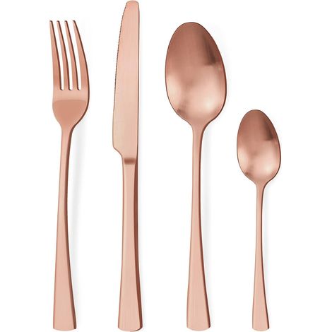 set couverts de table or rose 6 personnes, ensemble de couverts inox 24 pièces, Comprend des couteaux/fourchettes/cuillères, fini mat et lavable au lave-vaisselle, facile à nettoyer (1/5)