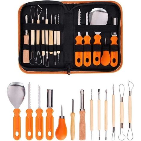 Kit de sculpture de citrouille Halloween, 13 outils en acier inoxydable, pour découpe, décoration et loisirs créatifs (1/5)