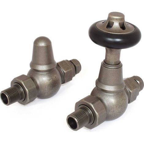 West Admiral Straight Thermostatic Radiator Valve and Lockshield - Pewter (1/5)