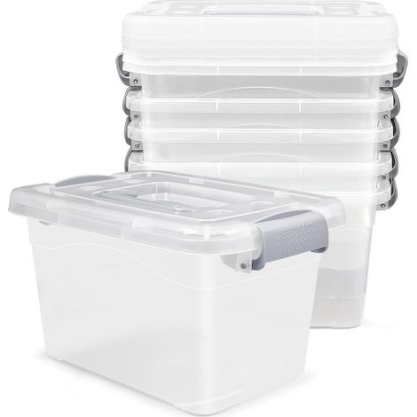 Lot de 6 10L Boite Rangement Plastique avec Couvercle, Bacs Empilables Transparente avec Poignée de Verrouillage – 27 x 20 x 16 cm, Rangement Polyvalent pour Maison, Bureau, Chambre, Dressing (1/5)