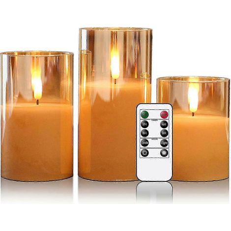 Bougies sans flamme avec télécommande, lot de 3 bougies à piles à lumière chaude (7,5 x 10, 12,5, 15 cm) (1/5)