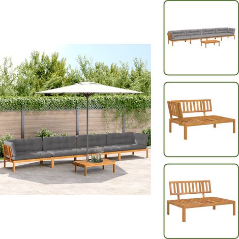 The Living Store Salon palette de jardin avec coussins 5pcs bois d'acacia massif - Canapé De Jardin - Salon De Jardin - Meuble De Jardin - Ensemble De Canapés - Mobilier Extérieur (1/5)