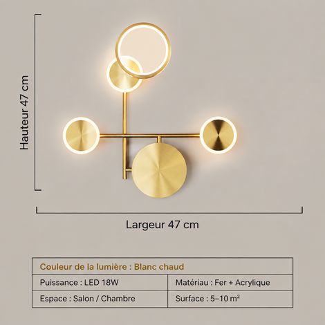 Applique Murale LED Design Nordique 4 têtes 4747 cm, lumière 3 couleurs, Éclairage Intérieur 3 kg – Livraison gratuite