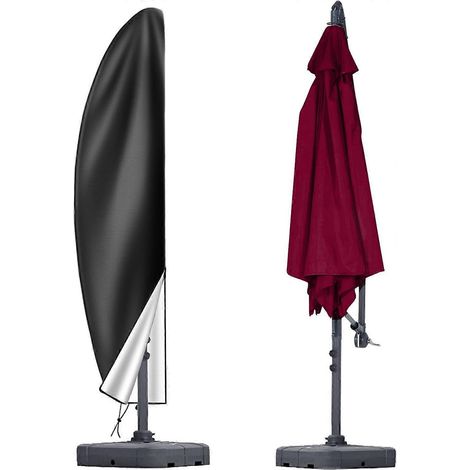 Housse de parasol imperméable, idéale pour les parasols de terrasse ou d'extérieur. Tissu Oxford 600D résistant aux UV et au vent, avec fermeture éclair, noir. (1/5)