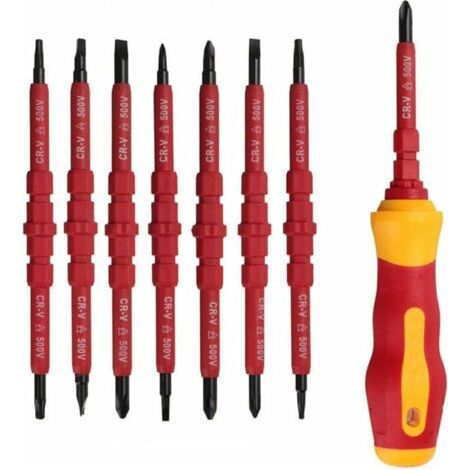 Lot de 7 tournevis d'électricien isolé 500 V avec tournevis testeur, tournevis isolé avec poignée, tournevis isolant magnét (1/5)