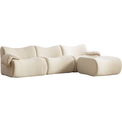 Canapé modulaire en tissu chenille beige, mousse haute résilience 30D, antidérapant, sans montage (1/5)