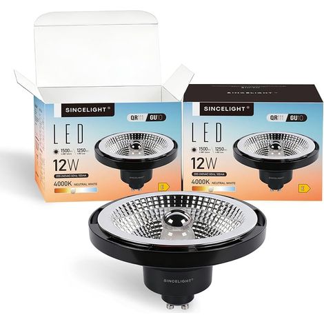 Ampoule LED avec Culot GU10, Réflecteur QR111 12W, Spot Professionnel Anti-éblouissement AR111, Angle de Faisceau 45 Degrés, Blanc Neutre 4000K, Pack de 2 (1/5)
