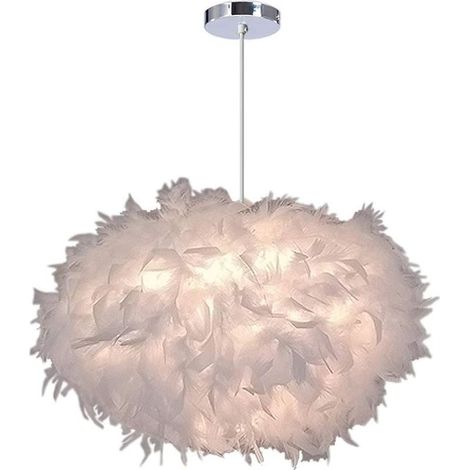 – Lustre ovale en plumes blanches – Luminaire moderne pour chambre – Ø 40cm, hauteur 25cm, douille E27 – Compatible ampoules LED (1/5)