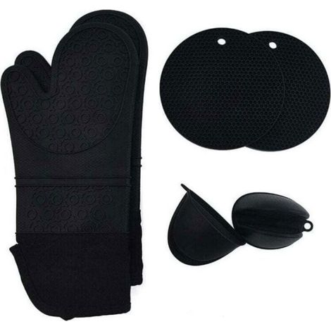 Gants De Cuisine - Silicone Et Coton - Protection Contre La Chaleur - Pour Poêles Et Plats - Lot De 6 (1/5)
