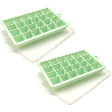 2er-Set Eiswürfelformen aus weichem Silikon, 24 Fächer, abnehmbarer Deckel, stapelbar, gefriergeeignet, ideal für Whisky und Babynahrung. (1/5)