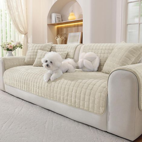 70x90cm) – Housse de Canapé Velours épais antidérapante confortable adaptée 1/2/3/4 places canapé chaise longue(Beige (1/5)