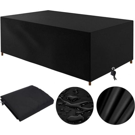 Housse Table De Jardin 210D, Housse Salon De Jardin Exterieur 210x110x70cm Oxford Housse De Protection De Jardin Impermable Au Vent Anti-UV Bache Table De Jardin Rectangulaire (Noir) (1/4)