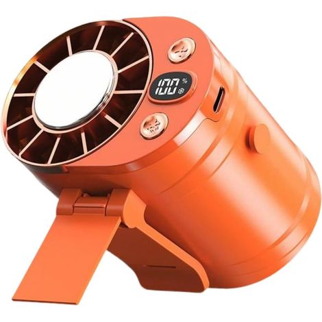 Ventilateur portable taille 20000RPM 100 vitesses 3000mAh rechargeable, climatisation personnelle mains libres pour travail extérieur,Orange (1/5)
