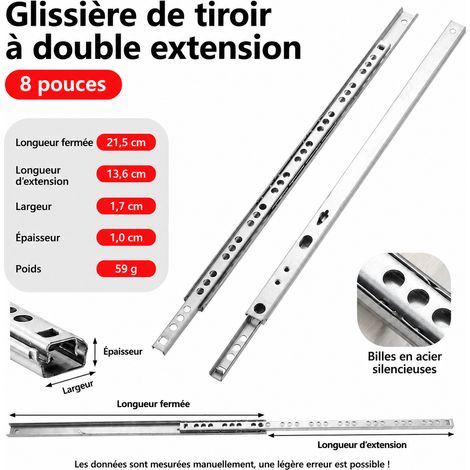 Glissière de tiroir 17 mm 2 sections bidirectionnelle 8 pouces acier renforcé 17 8 réf 4100 21,5 × 1,7 × 1 cm 200 g – Livraison gratuite