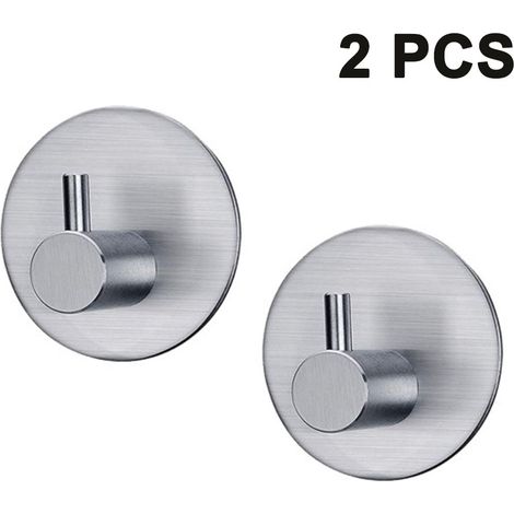 Juego de 2 ganchos adhesivos, acero inoxidable negro, montaje en pared sin taladrar, impermeables, para baño y cocina. (1/5)