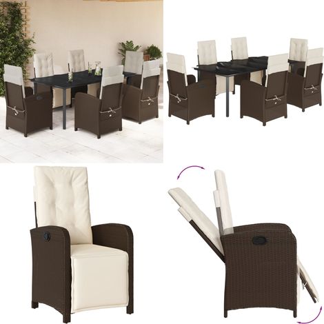 Set da Pranzo da Giardino 7pz con Cuscini in Polyrattan Marrone - Sedie da giardino - Tavolo da giardino