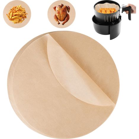 Lot de 100 feuilles de papier sulfurisé rond de 25 cm de diamètre pour friteuse à air chaud, résistant à la chaleur, anti-adhésif, papier à huile de silicone pour pizza, four, friteuse à air (1/5)