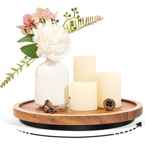 Plateau tournant Lazy Susan de 25 cm - Plateau tournant rotatif en bois d'acacia - Étagère à épices rotative pour cuisine - Plateau à gâteau rond - Plateau à fromage - Plateau de service (1/5)