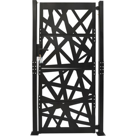 Portillon de Jardin - 105x200 cm (L x H) - Porte de clôture robuste en Acier - Clôture de jardin avec Serrure et 7 clés - Noir