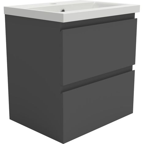 Bathroom Vanity Unit with Basin Storage Cabinets Flat Pack - 500mm Matt Grey + Wall Hung