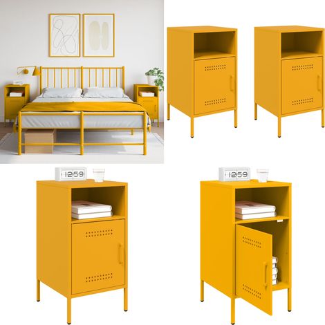 Tables de chevet 2 pcs jaune moutarde 36x39x68 cm acier - Table De Chevet Industrielle - Meuble De Chambre - Table Nuit - Rangement Intérieur - Design Industriel - Home & Living (1/5)
