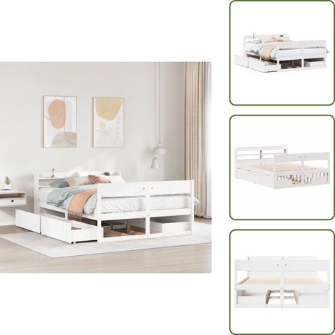 Letto in legno massello - vidaXL Letto senza Materasso Bianco 140x200 cm Legno Massello di Pino - Letto con ripiani