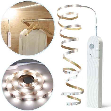 Wiederaufladbarer LED-Streifen mit Bewegungsmelder und dimmbarem PIR-Sensor für Kleiderschränke, Flure und Treppenhäuser – 2 m – Kaltweiß