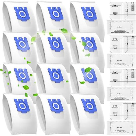 12 sacs pour aspirateurs Miele GN, compatibles avec les sacs à poussière Miele GN 3D Airclean Efficiency Classic C1 Complete C2 C3, S600, S2000, S5000 et S8000 (12 sacs + 4 filtres)