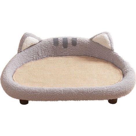 Griffoir Chat Sisal 2-en-1 Panier Sofa 60x38x11 cm – Lit + Planche à Gratter, Corde Sisal Naturel Anti-Poussière, Velours Teddy + Mousse, Base Surélevée Anti-Humidité, Protection Canapé, Oreilles de C (1/3)