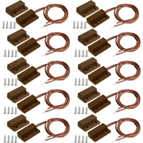 10pcs Marron Encastré Filaire Sécurité Fenêtre Porte Contact Capteur Alarme Magnétique Reed Interrupteur Aimant Près - Connecter Le Circuit, Aimant Loin - Couper Le Circuit,MC38 (1/5)