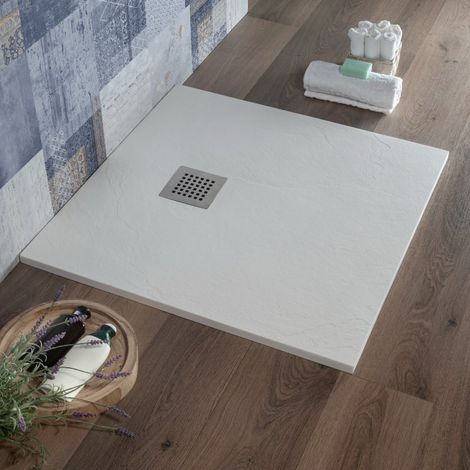 Piatto Doccia 70x70 cm Quadrato Bianco Slim in Resina effetto Pietra Blan (1/2)