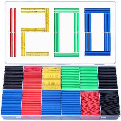 Preciva 1200 Pièces Gaines Thermorétractables, Isolation Electrique Tube de Câble D'enveloppe Thermorétractable, Ratio de Contraction 2:1, 5 Couleurs, 12 Tailles (1/5)
