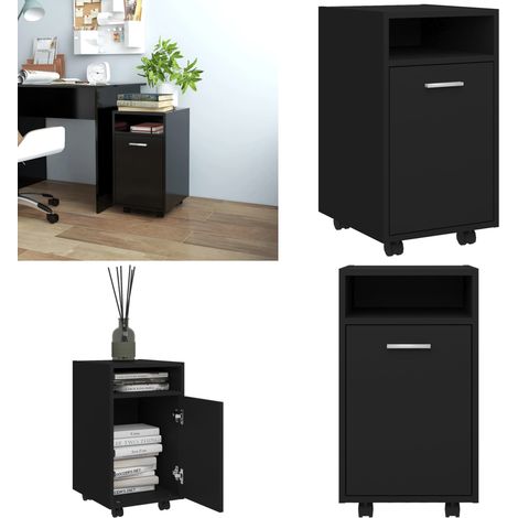 Beistellschrank mit Rollen Schwarz 33x38x60 cm Holzwerkstoff - Schreibtisch - Sideboard - Regal - Wohnzimmermöbel - Holzmöbel - Home & Living (1/5)
