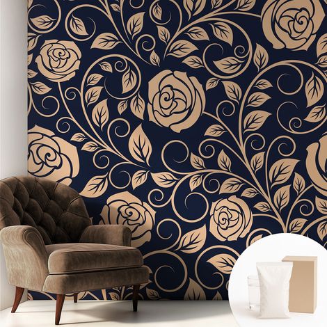 Papier peint intissé pour salon chambre à coucher peint imprimé Installation facile - Colle incluse gratuite Fleurs romantiques 250x250 cm (1/5)