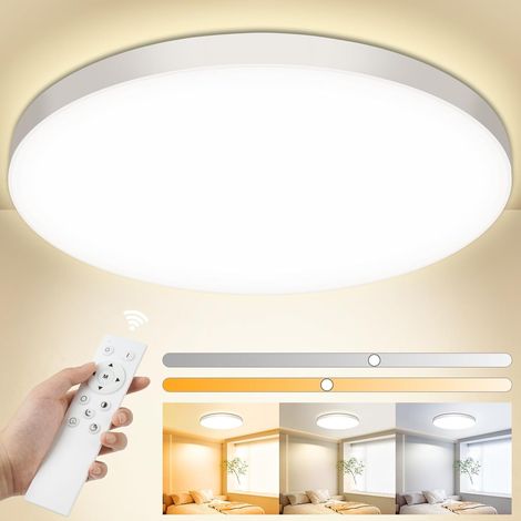 Plafonnier LED à intensité variable 24 W Lampe de plafond avec télécommande 3000 K-6500 K Plafonnier de salle de bain IP44 étanche Ø28 cm 2000 LM Lustre LED moderne pour chambre, cuisine, salon (1/5)